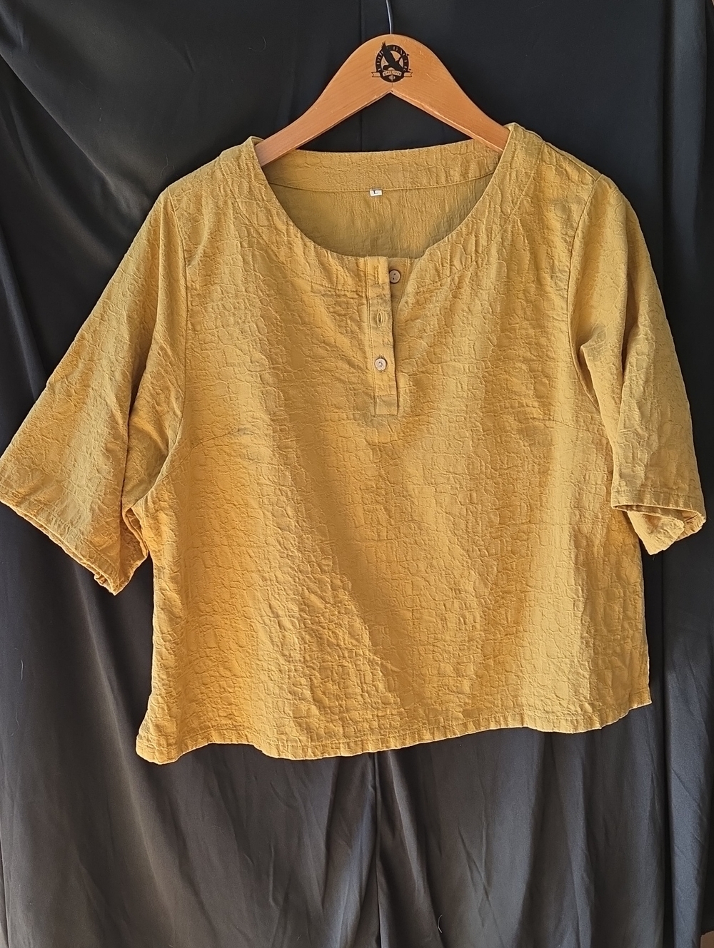 Relaxed Mustard Yellow Button-Front Women's Henley Top